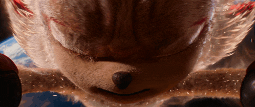 a close up of a sonic the hedgehog 's face with its eyes closed