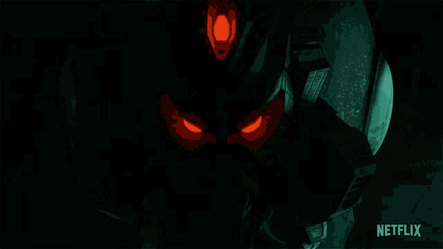 a close up of a robot 's face with a netflix logo in the corner