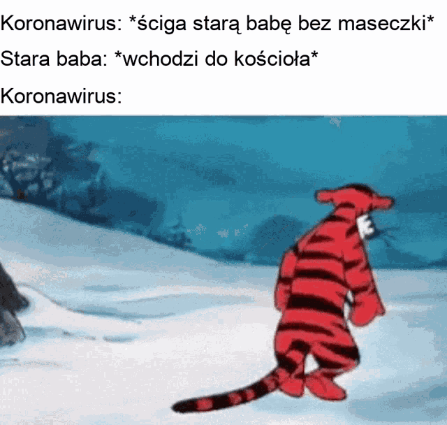 a cartoon of a tiger standing in the snow