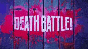 the words `` death battle '' are painted on a red and purple wall .