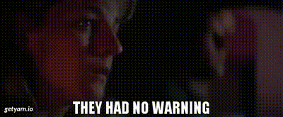 a close up of a person 's face with the words they had no warning on the bottom