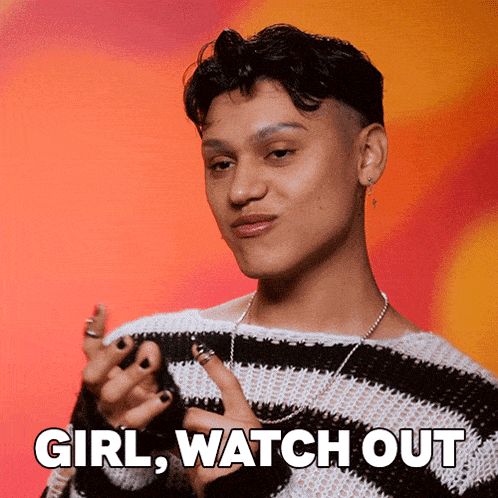 a man wearing a black and white striped sweater says girl watch out