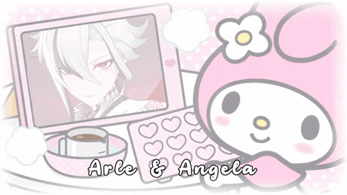 a drawing of a girl with a brush and the words " arce & angela "