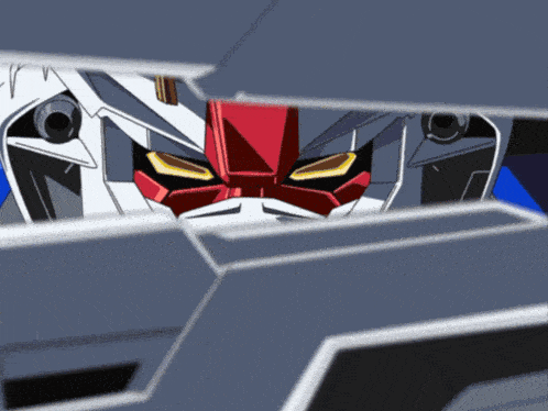 a robot with a red nose and yellow eyes