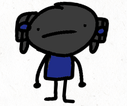 a black and blue cartoon character with headphones on