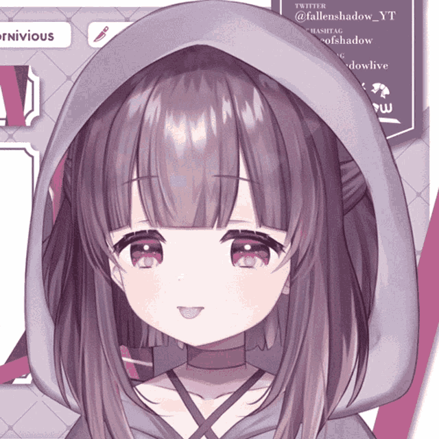 a girl with purple hair is wearing a hoodie and a choker