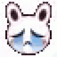 a pixel art illustration of a rabbit 's face with a sad expression .