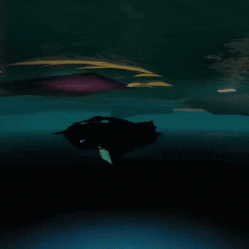 a silhouette of a person swimming underwater in a dark pool