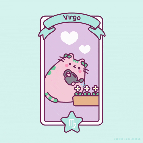 a cartoon of a cat with a watering can and the word virgo above it