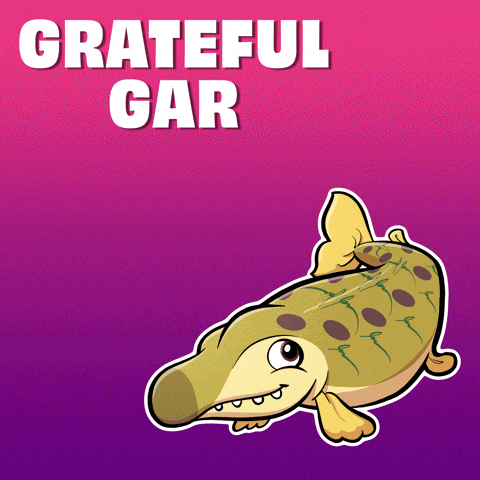 a cartoon of a fish with the words grateful gar below it