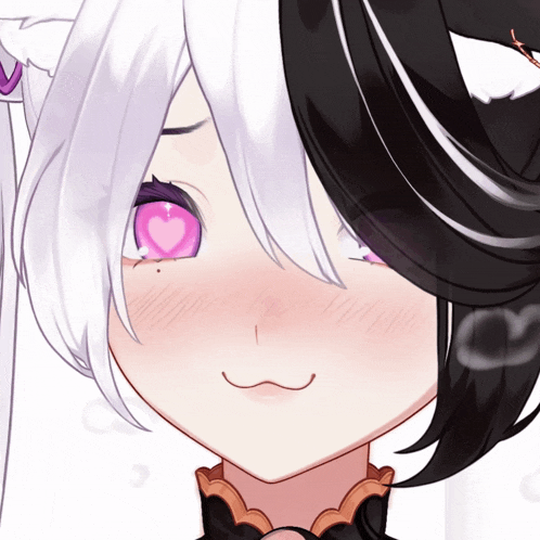 a close up of a girl with a heart shaped eye