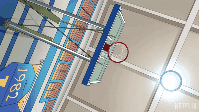 an illustration of a basketball court with a netflix logo on the bottom right