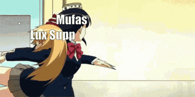 a cartoon of a girl with the words mufas lux supp written on the bottom