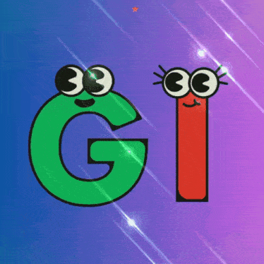 a green letter g with googly eyes and a red letter i with googly eyes