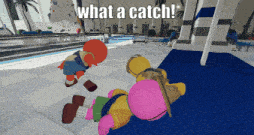 a cartoon character laying on the floor with the words what a catch