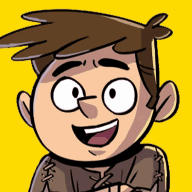 a cartoon of a boy with glasses is smiling