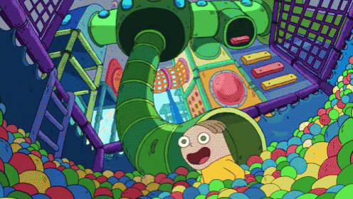 a cartoon drawing of a person playing in a ball pit
