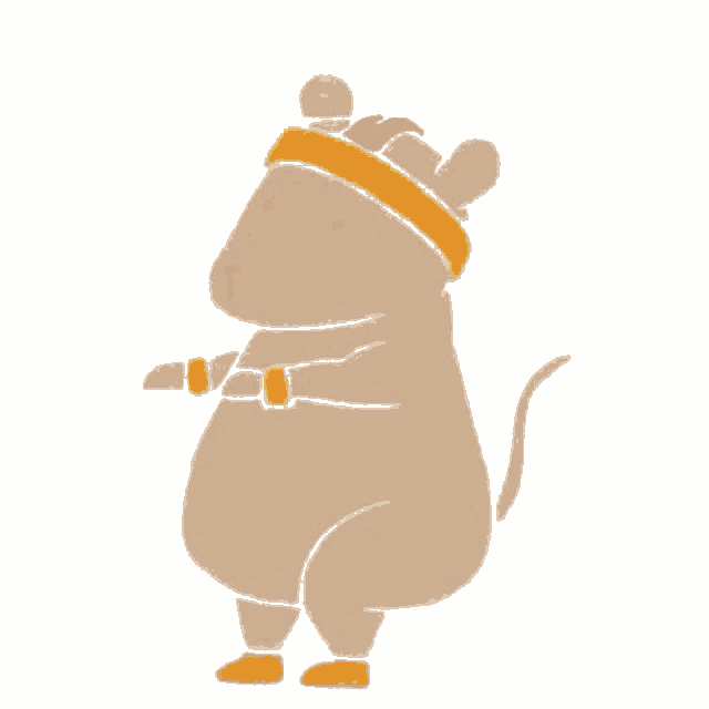 a cartoon mouse wearing a yellow headband and red shoes is standing on a white background .