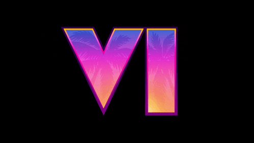 the letter v is surrounded by palm trees in a purple and orange gradient