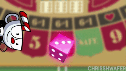 cuphead is playing a game of roulette with a pink die