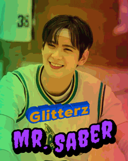 a young man wearing a glitterz mr. saber jersey