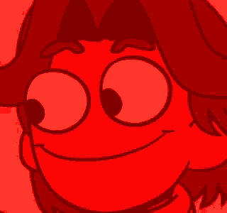 a close up of a cartoon character 's face in red