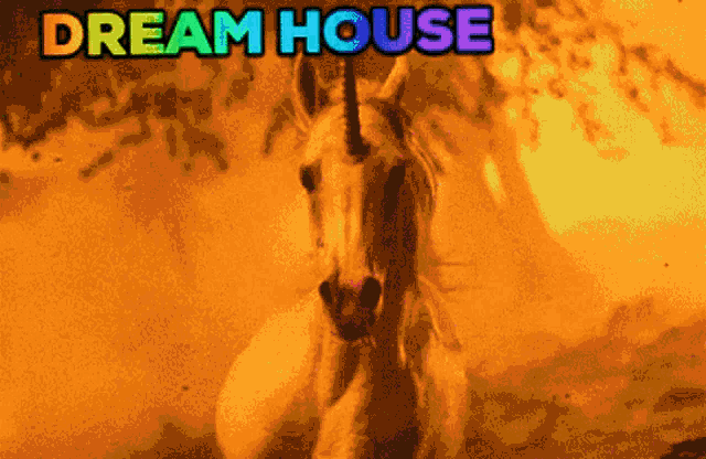 a picture of a unicorn with the words dream house on it