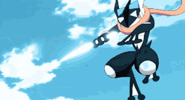 a cartoon character is flying through the air with a sword