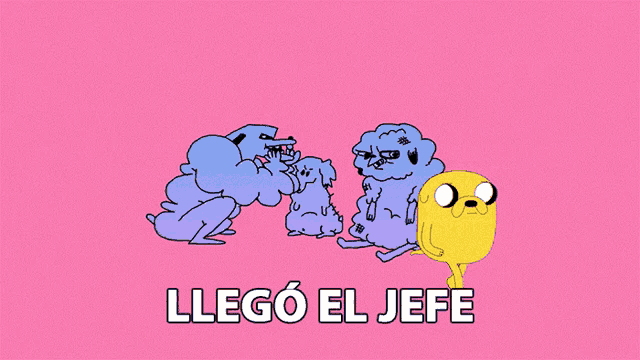 a pink background with a cartoon character and the words " llego el jefe "