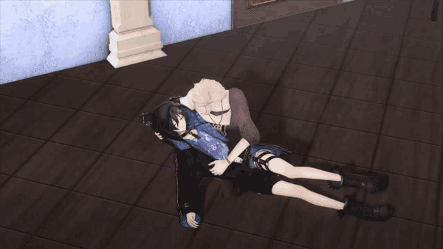 a girl is laying on another girl 's lap