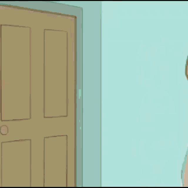 a cartoon character with a chicken head is standing next to a woman .