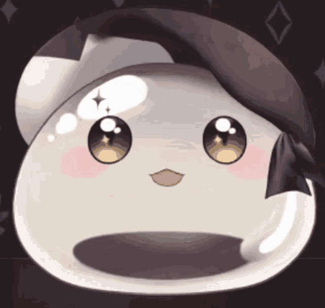 a close up of a cartoon character with a beret on
