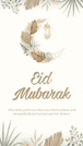 a greeting card for eid mubarak with a crescent moon and palm leaves .