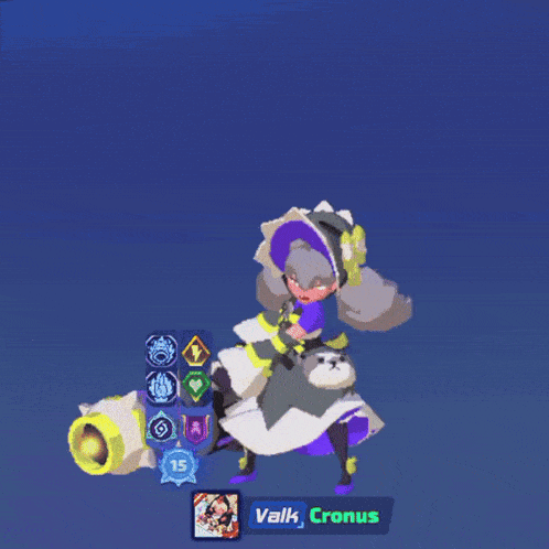 a video game character with the name valk cronus on the bottom