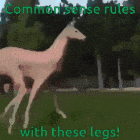 a picture of a deer with a caption that says common sense rules with these legs