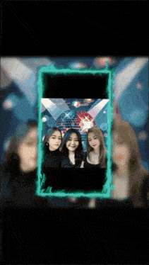 three girls are posing for a picture with a disco ball behind them