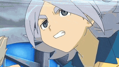 a close up of a cartoon character with gray hair