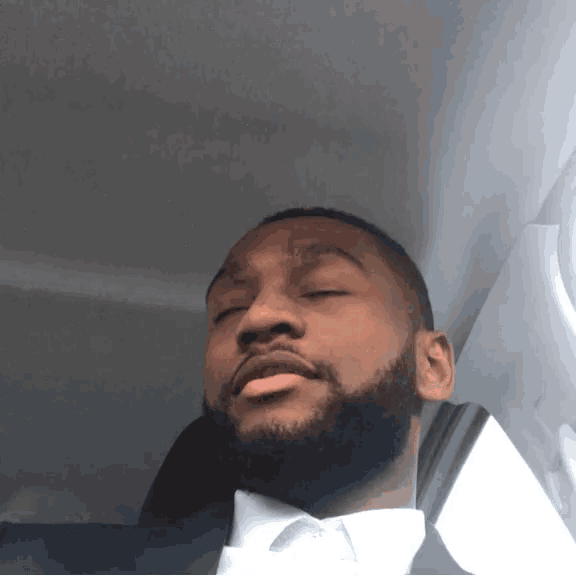 a man with a beard is wearing a suit and bow tie