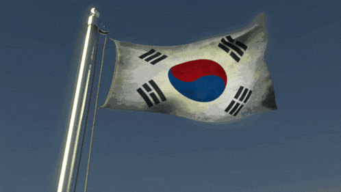 a korean flag is flying in the wind