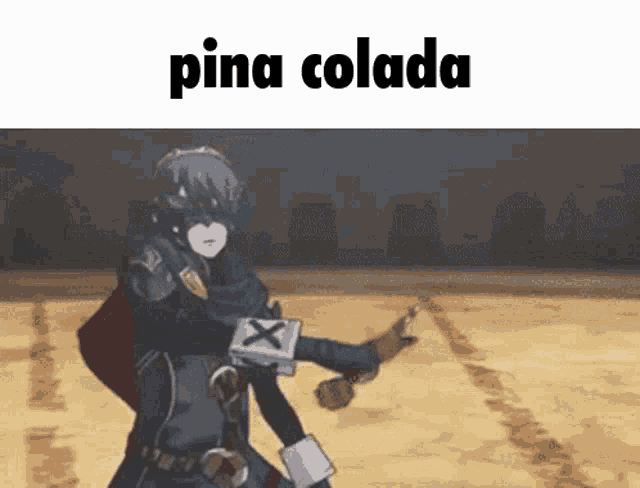 a cartoon character is standing in a field with the words pina colada above him