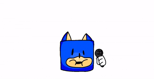a cartoon of sonic the hedgehog holding a microphone and a sad face .