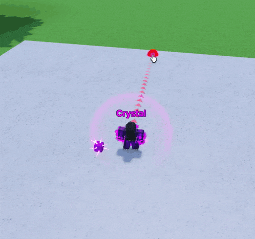 a person in a video game named crystal stands in front of purple crystals