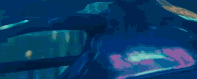 a man is driving a car at night with a reflection of a building in the window .