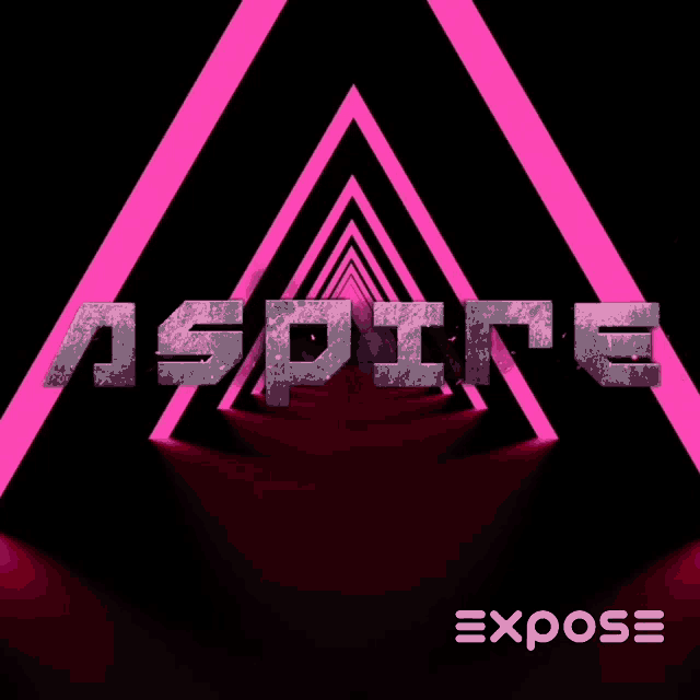 the word aspire is on a black background with pink lines