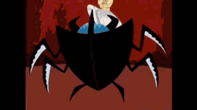 a cartoon of a man holding a sword in a red and black background
