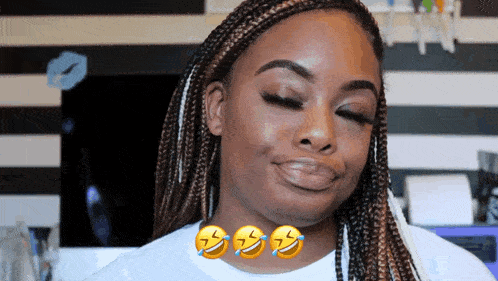 a woman with braids is making a funny face with three lightning bolts on her face