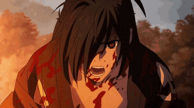 a cartoon character with blood on his face is screaming
