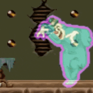 a ghost is dancing in a video game with a purple outline .