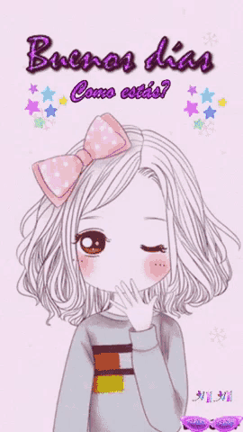 a drawing of a girl with the words buenos dias on the top