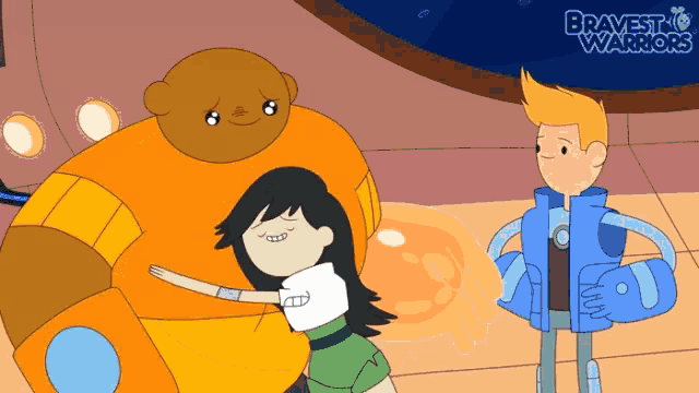 a group of cartoon characters are standing next to each other and the words bravest warriors are on the bottom